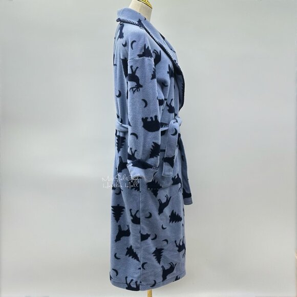 Amanda Stewart Country Blue Forest Animals Fleece Robe with Belt - Picture 6 of 9